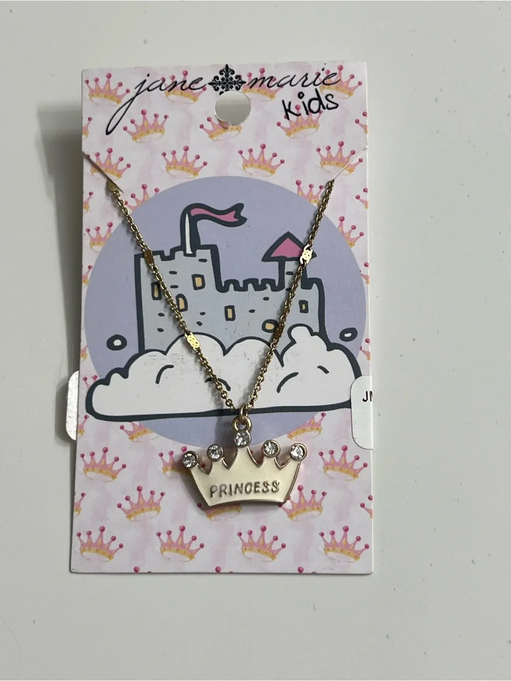 Jane Marie Kids Gold Princess Crown Necklace with Pink Accent